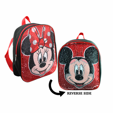 Mickey and Minnie Reversible Sequin 12 Inch Backpack